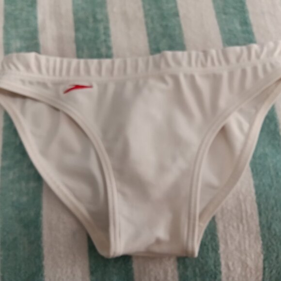 (*) VINTAGE SPEEDO SWIM BRIEF, WHITE, REAR TEXT, SIZE "S" (30"-31") - Pre-owned - Picture 1 of 7